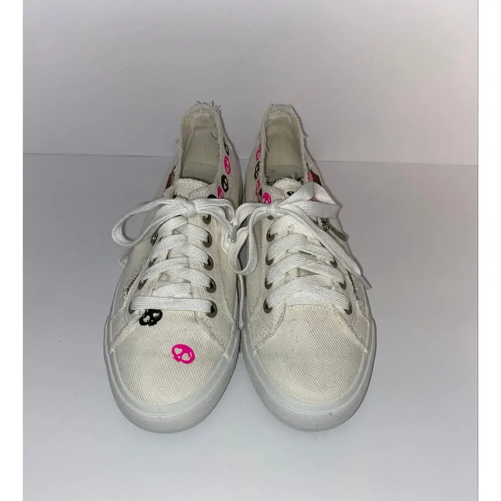 Blowfish Malibu Marley White Canvas Skull Print Sneakers Women’s Size 8.5